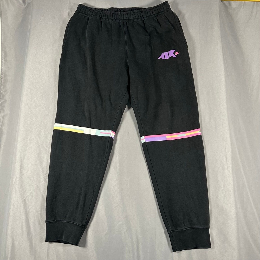 Nike Air Joggers Mens XL Black Neon Stripe Fleece Sweatpants Graphic